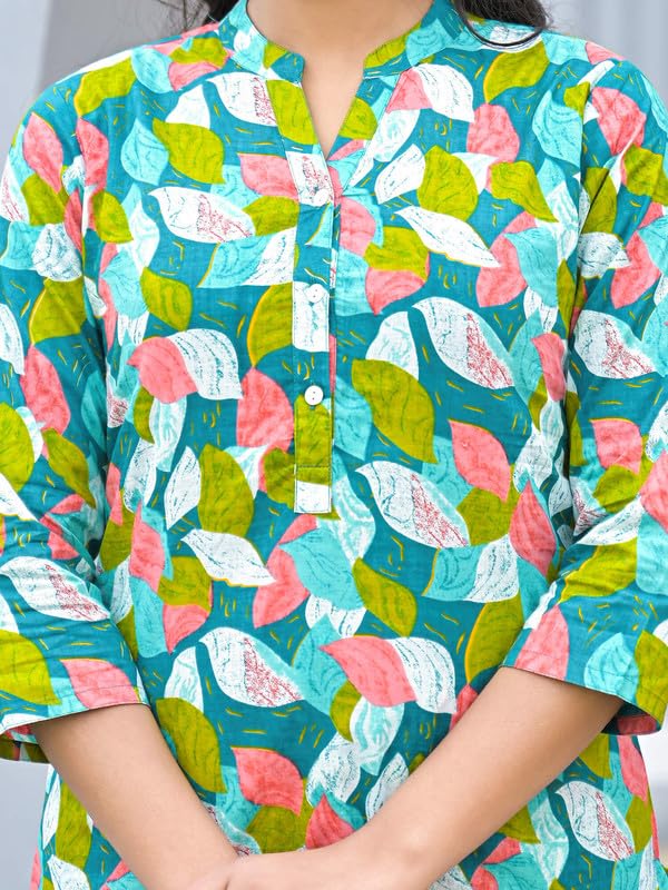 SHIFORY Blue Cotton Kurti Palazzo Set for Women, Round Neck, 3/4 Sleeves, Printed Casual Straight Fit Co-ord Set, Comfortable & Stylish - Image 3
