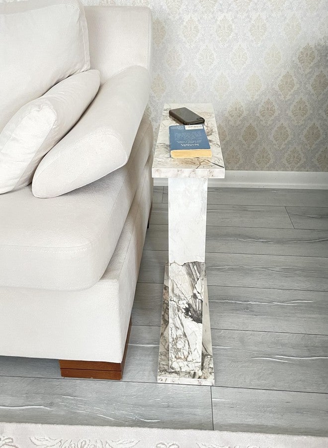 Furpinea Very Narrow Side Table for Living Room, Small Apartment Space Between Chairs Skinny Table for Recliner, Couch, Armchair, Thin Slim End Table for Living Room, Bedroom, Beverages (White Marble) - Image 4