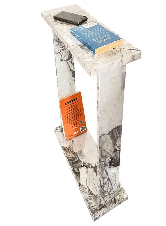 Furpinea Very Narrow Side Table for Living Room, Small Apartment Space Between Chairs Skinny Table for Recliner, Couch, Armchair, Thin Slim End Table for Living Room, Bedroom, Beverages (White Marble) - Image 3