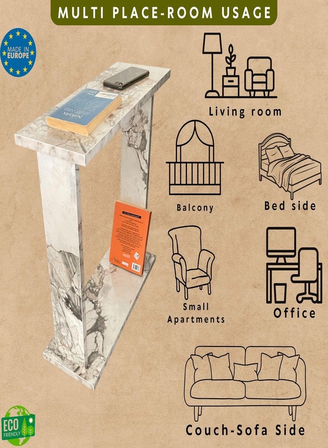 Furpinea Very Narrow Side Table for Living Room, Small Apartment Space Between Chairs Skinny Table for Recliner, Couch, Armchair, Thin Slim End Table for Living Room, Bedroom, Beverages (White Marble) - Image 5