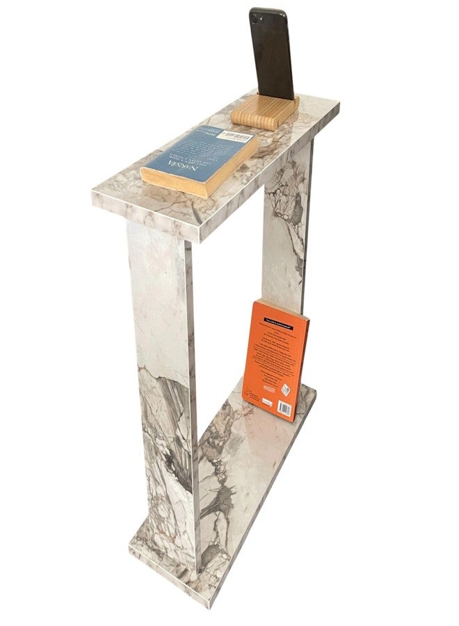 Furpinea Very Narrow Side Table for Living Room, Small Apartment Space Between Chairs Skinny Table for Recliner, Couch, Armchair, Thin Slim End Table for Living Room, Bedroom, Beverages (White Marble) - Image 1