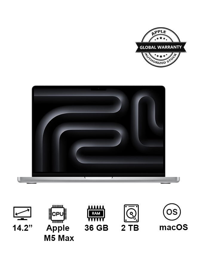 New 2026 MacBook Pro MGDQ4 | 14.2 Inch Display, M5 Max Chip 18-Core CPU 32-Core GPU | 36GB RAM | 2TB SSD | macOS | English And Arabic Keyboard | Silver