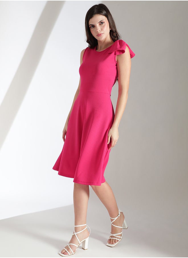 Kotty Solid Sleeveless Fit and Flare Knee Length Dress  - Image 5