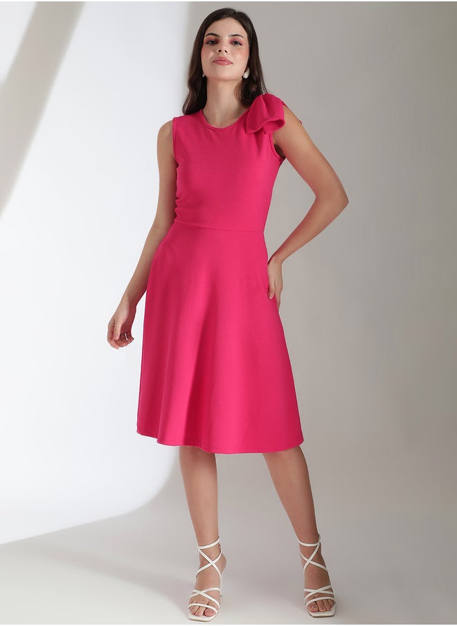 Kotty Solid Sleeveless Fit and Flare Knee Length Dress  - Image 4