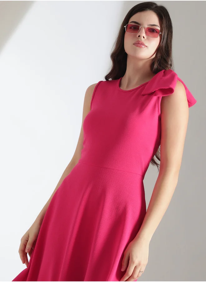 كوتي Solid Sleeveless Fit and Flare Knee Length Dress