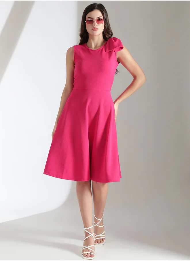 كوتي Solid Sleeveless Fit and Flare Knee Length Dress