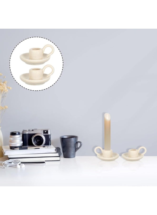 DUNISO حاملات شموع سيراميك 2 قطعة، حاملات شموع زخرفية، حامل شمعة مزخرف سيراميك مع مقبض، قوي ودائم، هدايا تدفئة منزلية، لعيد ديوالي، رمضان، الزفاف - Image 4