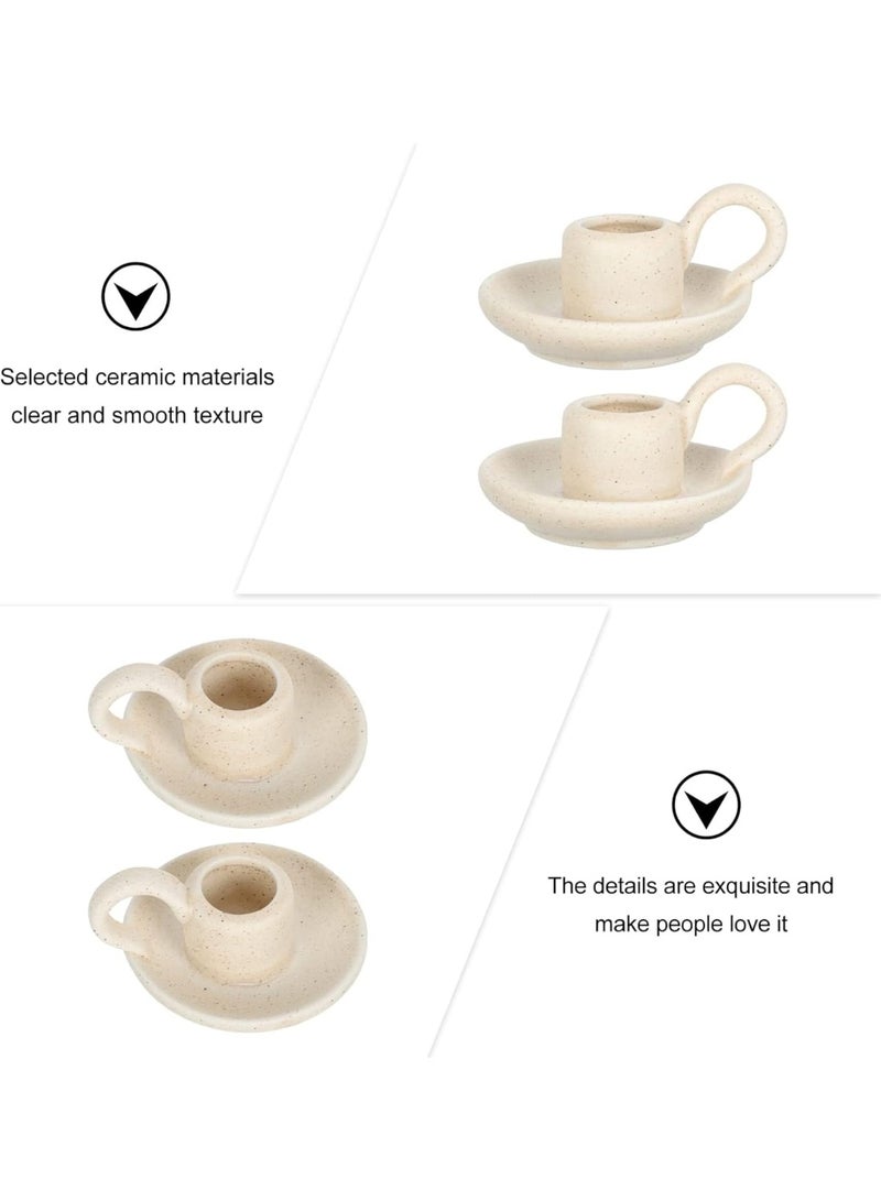 DUNISO حاملات شموع سيراميك 2 قطعة، حاملات شموع زخرفية، حامل شمعة مزخرف سيراميك مع مقبض، قوي ودائم، هدايا تدفئة منزلية، لعيد ديوالي، رمضان، الزفاف - Image 5