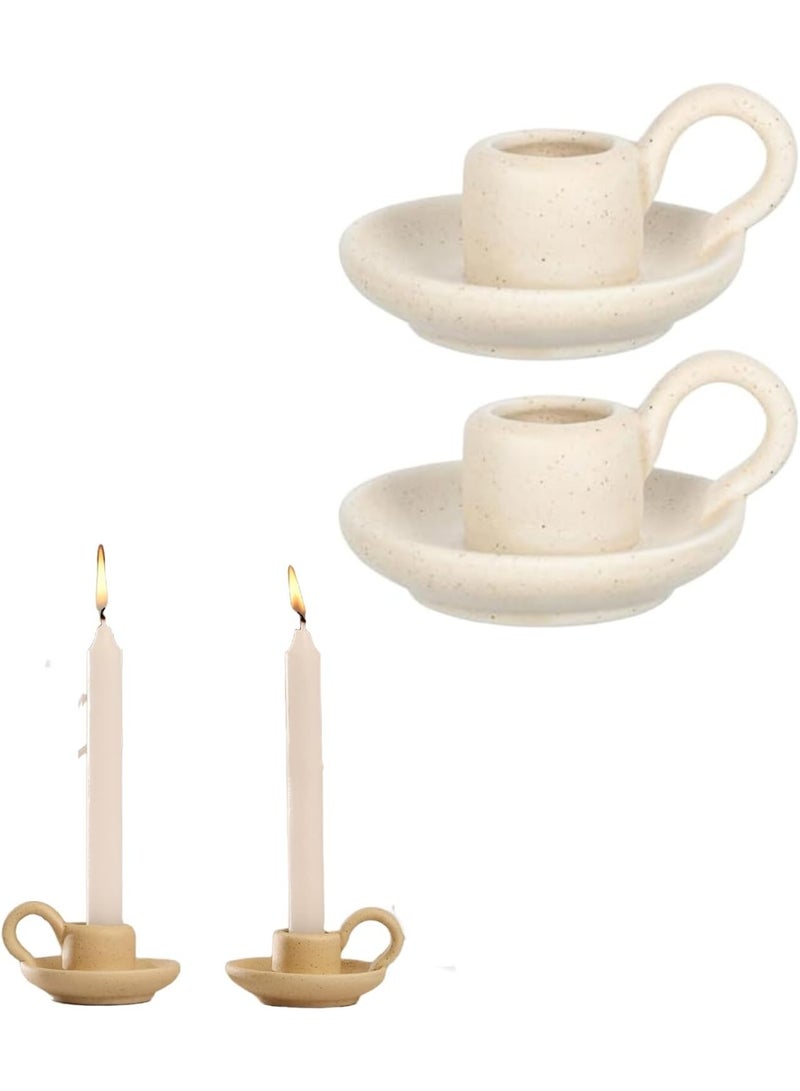 DUNISO حاملات شموع سيراميك 2 قطعة، حاملات شموع زخرفية، حامل شمعة مزخرف سيراميك مع مقبض، قوي ودائم، هدايا تدفئة منزلية، لعيد ديوالي، رمضان، الزفاف - Image 1