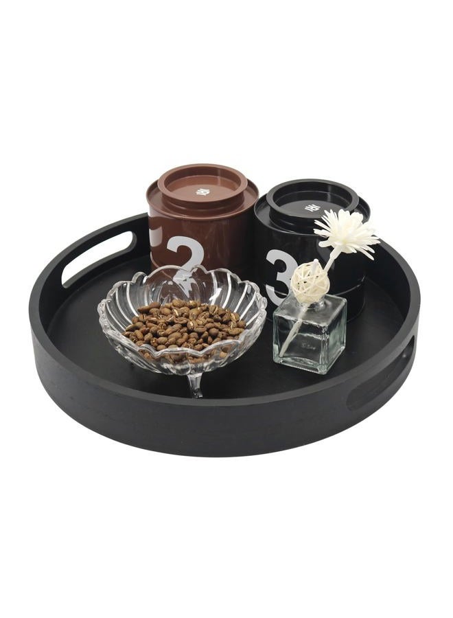 Hodeframe Round Ottoman Table Tray - Rustic Wooden Serving Tray for Farmhouse Decorative Oversized Coffee Table Trays Living Room Kitchen Counter Breakfast Black - Image 2