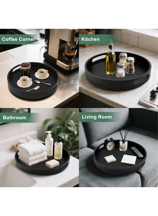 Hodeframe Round Ottoman Table Tray - Rustic Wooden Serving Tray for Farmhouse Decorative Oversized Coffee Table Trays Living Room Kitchen Counter Breakfast Black - Image 5