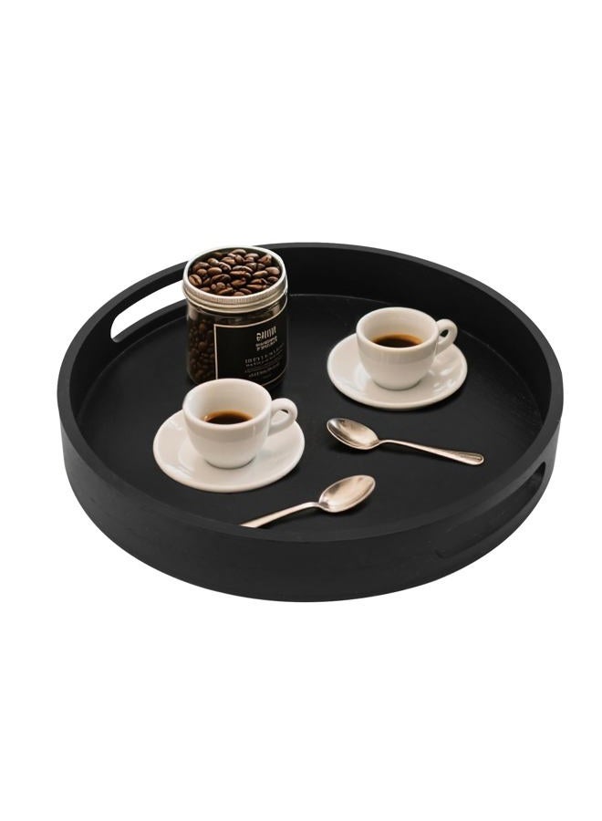 Hodeframe Round Ottoman Table Tray - Rustic Wooden Serving Tray for Farmhouse Decorative Oversized Coffee Table Trays Living Room Kitchen Counter Breakfast Black - Image 1