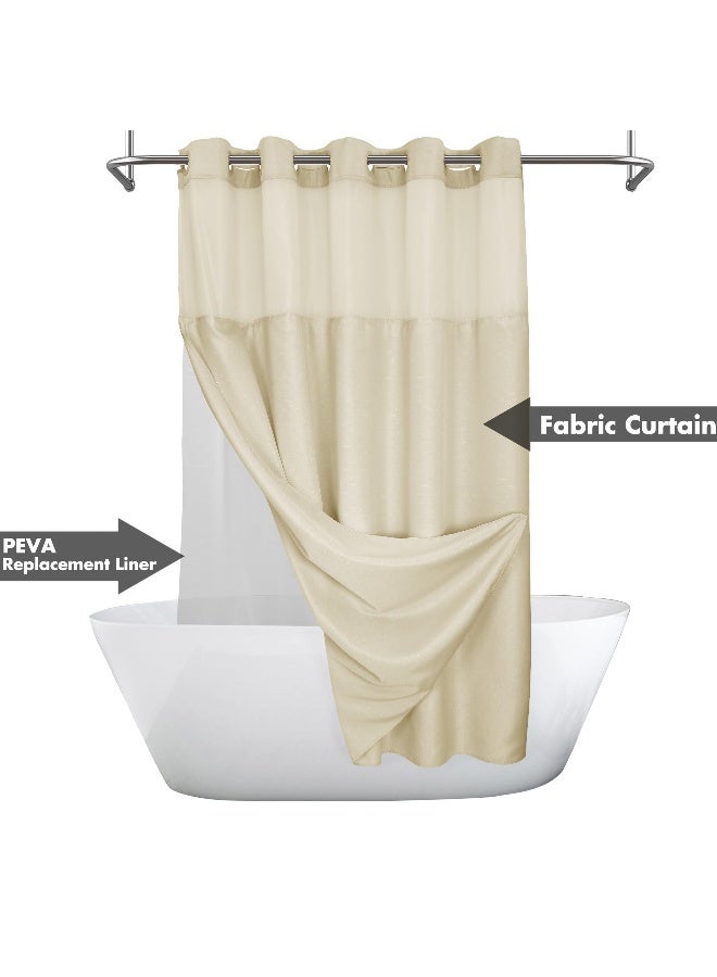 River Dream No Hook Slub Textured Shower Curtain with Snap-in PEVA Liner Set - 71" x 74"(72"), Hotel Style Beige Shower Curtain with See Through Top Window, Machine Washable & Water Repellent, Linen, 71x74 - Image 2