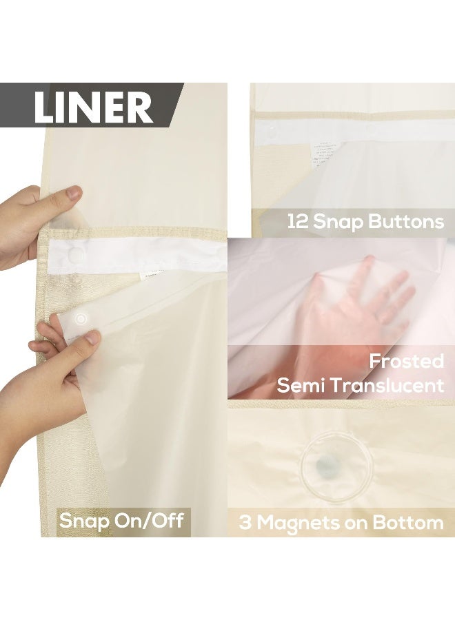 River Dream No Hook Slub Textured Shower Curtain with Snap-in PEVA Liner Set - 71" x 74"(72"), Hotel Style Beige Shower Curtain with See Through Top Window, Machine Washable & Water Repellent, Linen, 71x74 - Image 5