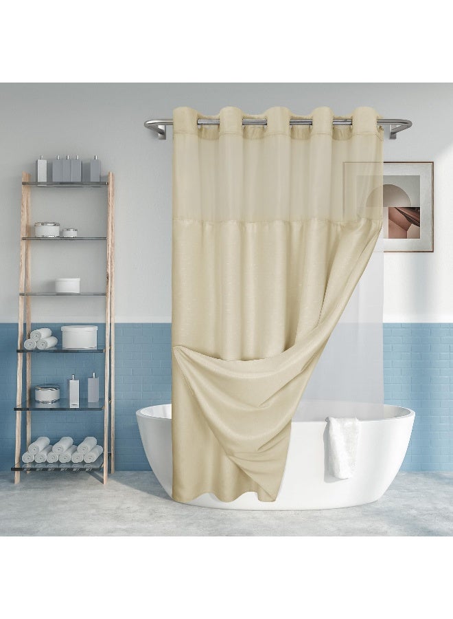 River Dream No Hook Slub Textured Shower Curtain with Snap-in PEVA Liner Set - 71" x 74"(72"), Hotel Style Beige Shower Curtain with See Through Top Window, Machine Washable & Water Repellent, Linen, 71x74 - Image 1