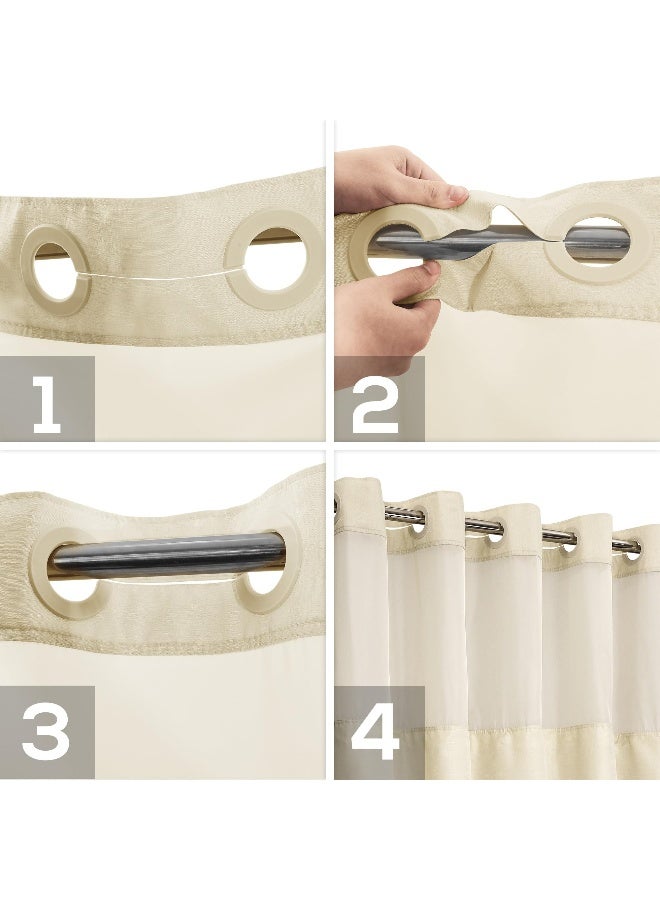 River Dream No Hook Slub Textured Shower Curtain with Snap-in PEVA Liner Set - 71" x 74"(72"), Hotel Style Beige Shower Curtain with See Through Top Window, Machine Washable & Water Repellent, Linen, 71x74 - Image 4
