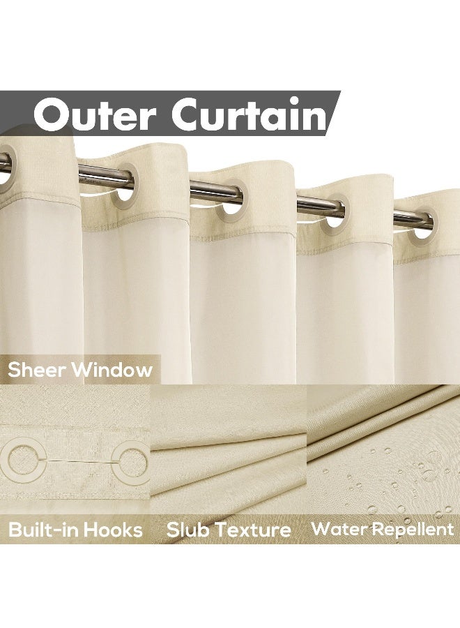 River Dream No Hook Slub Textured Shower Curtain with Snap-in PEVA Liner Set - 71" x 74"(72"), Hotel Style Beige Shower Curtain with See Through Top Window, Machine Washable & Water Repellent, Linen, 71x74 - Image 3