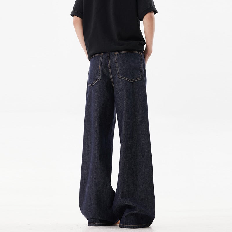 American Style Retro Deep Baking Black Blue Wide Leg Jeans Men And Women Loose Casual Straight Cleanfit Casual Trousers - Image 5