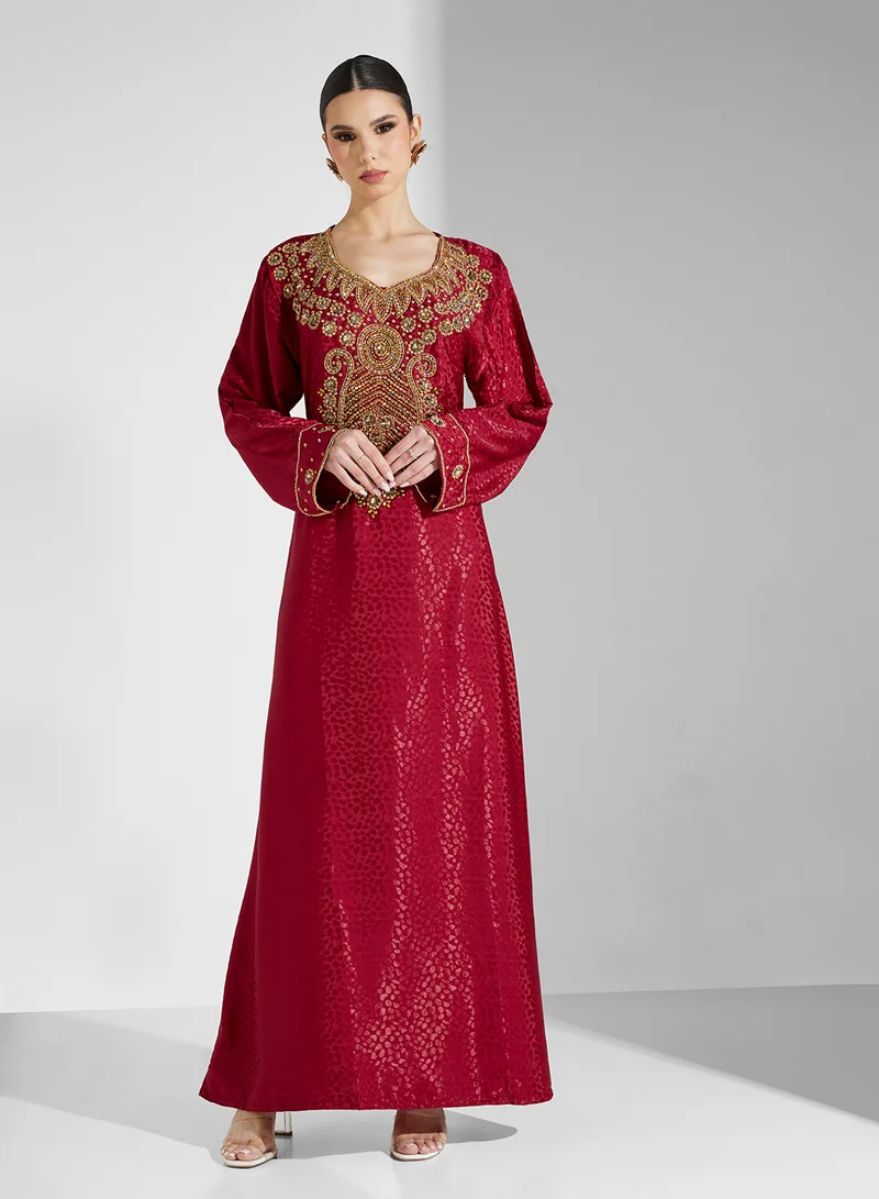 ARABIAN CLOSET Embellished Belted Jalabiya