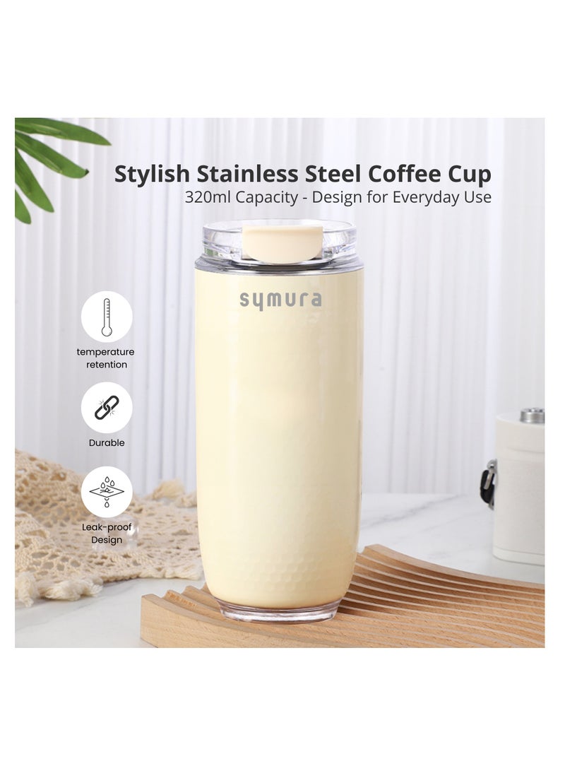 SYMURA Stainless Steel Coffee Cup - Insulated Travel Mug for Men & Women, Leak-Proof Lid, Double-Wall Vacuum, Hot & Cold Beverage Tumbler, 304 Grade, Stylish & Durable Water Bottle, 320ml, Ivory White. - Image 1
