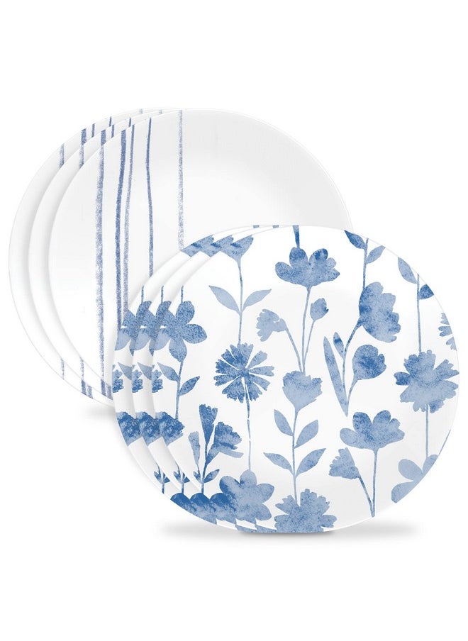 Corelle Corelle 6-Piece 8.5" Vitrelle Glass Lunch Plates, Lightweight, Scratch Resistant - Botanical Stripes  - Image 1