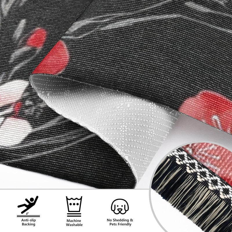 Bedroom Runner Machine Washable Non Slip Laundry Rug Runner Tassel Floor Mats for Kitchen Bedroom Living Room Home Decor Black and Red Japanese Cherry Blossoms - Image 4