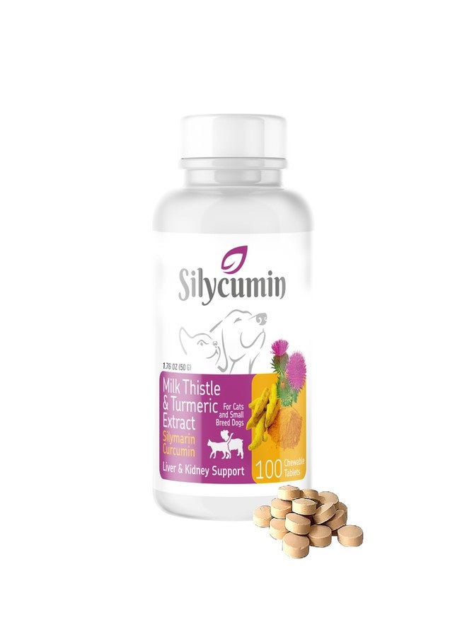 Bio PetActive Silycumin Milk Thistle & Turmeric Supplement for Cats & Small Breed Dogs - Advanced Liver & Kidney Support with Silymarin and Curcumin, Detox & Antioxidant Formula - 100 Chewable Tablets - Image 1