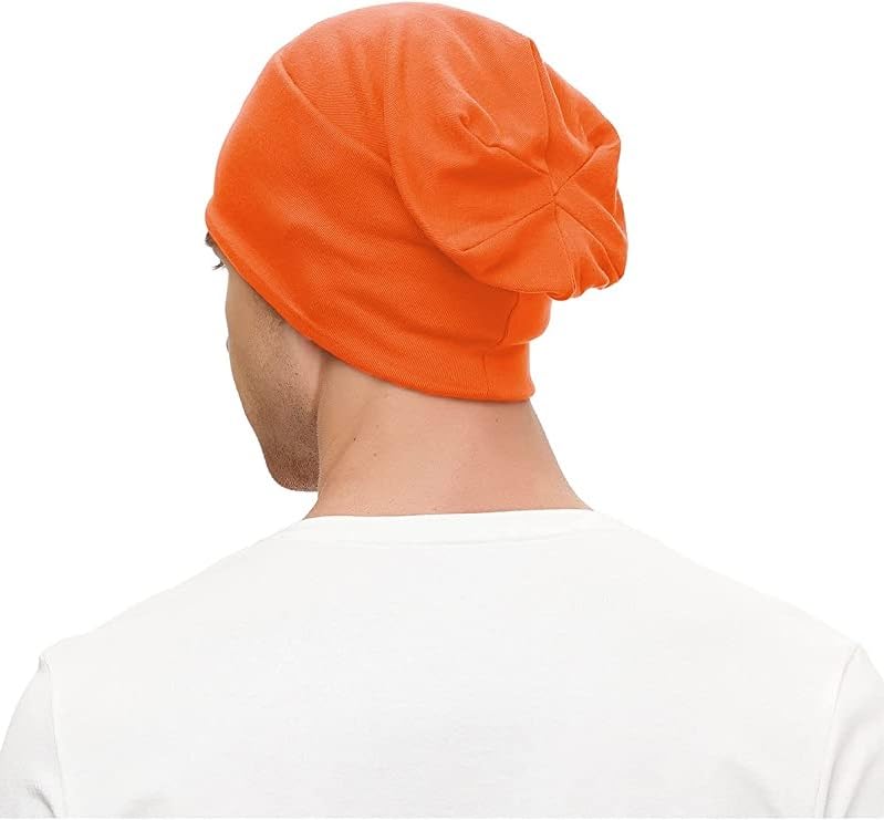 PAROPKAR Cotton Slouchy Beanie Hats for Men Women Stretchy Skull Cap, Chemo Headwear Caps, Lightweight Hat (Orange) - Image 4