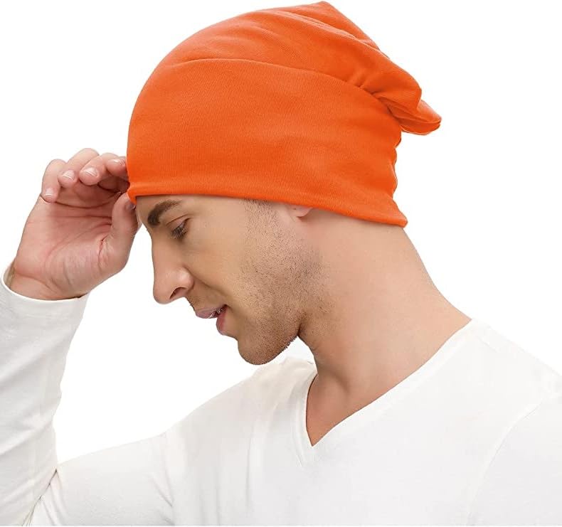 PAROPKAR Cotton Slouchy Beanie Hats for Men Women Stretchy Skull Cap, Chemo Headwear Caps, Lightweight Hat (Orange) - Image 2