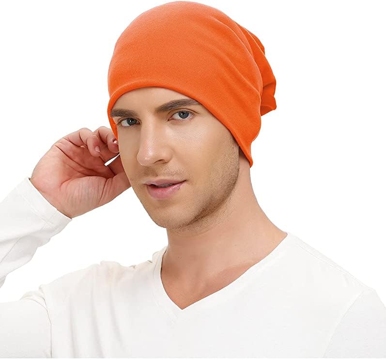 PAROPKAR Cotton Slouchy Beanie Hats for Men Women Stretchy Skull Cap, Chemo Headwear Caps, Lightweight Hat (Orange) - Image 3