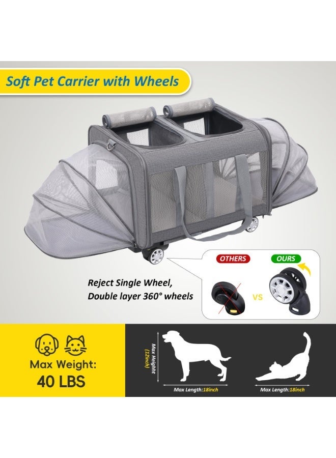 XICEN Double Cat Dog  Carrier Cat Wheeled Bag,Expandable Pet Carrier with Detachable Wheels Plenty of Room Large Space Trolley Collapsible and Breathable Car Seat Travel Rolling Pet Carrier for Extra Large Pet Travel Carrier, Ideal for Outdoor/Travel - Image 2