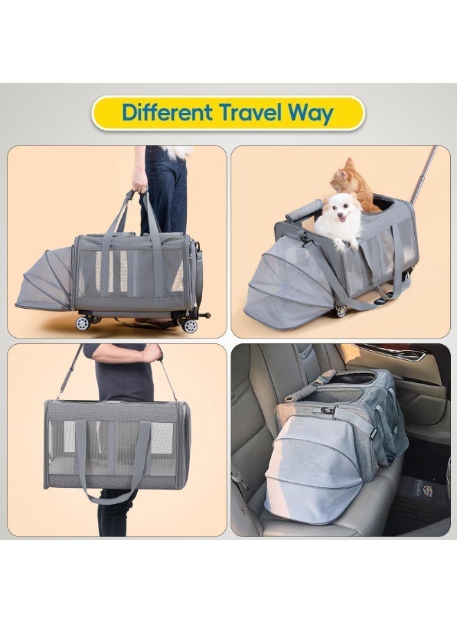 XICEN Double Pet Carrier, Cat Wheeled Bag,Expandable Pet Carrier with Detachable Wheels Plenty of Room Large Space Trolley Collapsible and Breathable,Rolling Pet Carrier Extra Large Pet Travel Carrier - Image 3