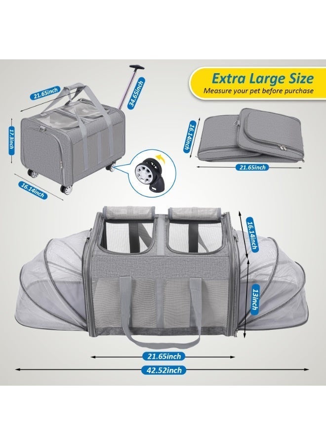 XICEN Double Pet Carrier, Cat Wheeled Bag,Expandable Pet Carrier with Detachable Wheels Plenty of Room Large Space Trolley Collapsible and Breathable,Rolling Pet Carrier Extra Large Pet Travel Carrier - Image 5