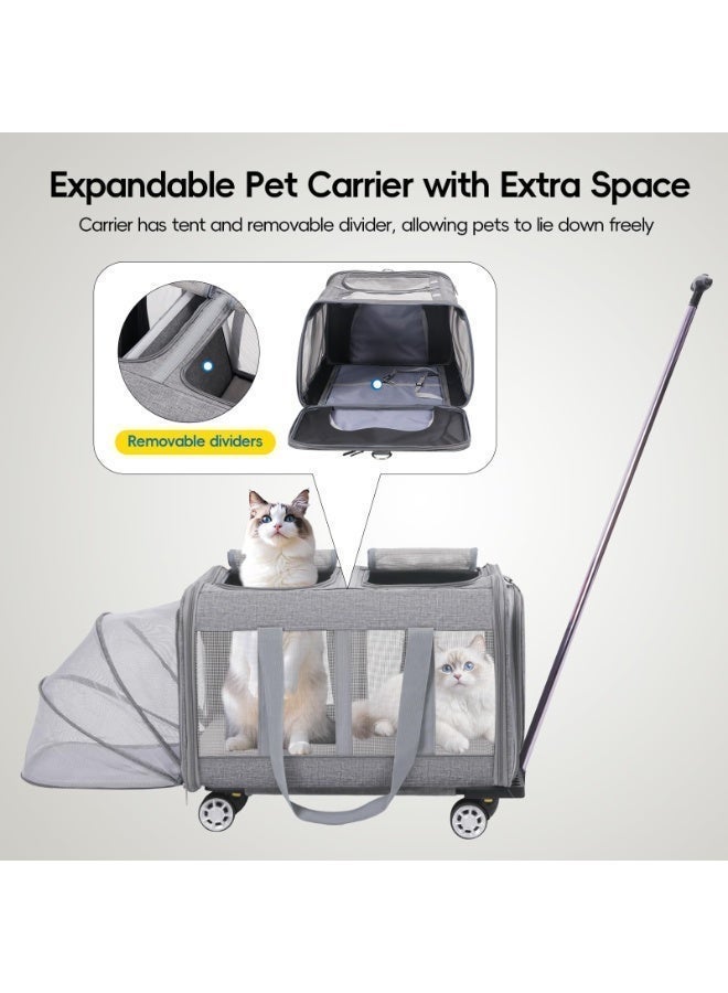XICEN Double Pet Carrier, Cat Wheeled Bag,Expandable Pet Carrier with Detachable Wheels Plenty of Room Large Space Trolley Collapsible and Breathable,Rolling Pet Carrier Extra Large Pet Travel Carrier - Image 4