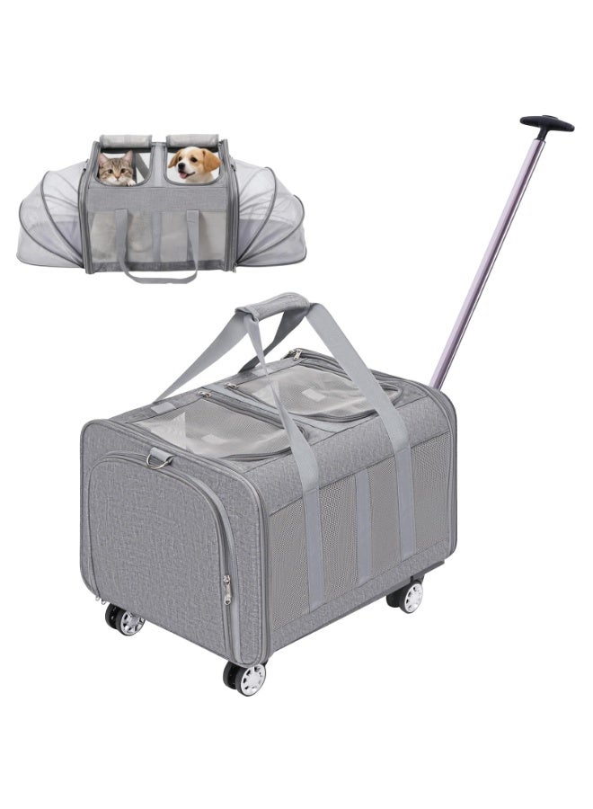 XICEN Double Pet Carrier, Cat Wheeled Bag,Expandable Pet Carrier with Detachable Wheels Plenty of Room Large Space Trolley Collapsible and Breathable,Rolling Pet Carrier Extra Large Pet Travel Carrier - Image 1