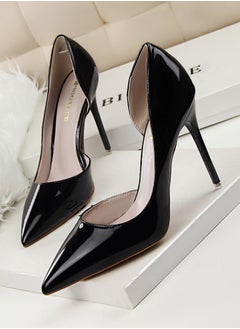 BIGTREE Women's Solid Color Fashionable Stiletto Pumps 10.5cm Elegant Gorgeous Closed Pointed Toe Slip On Solid High Heels Black  - Image 1
