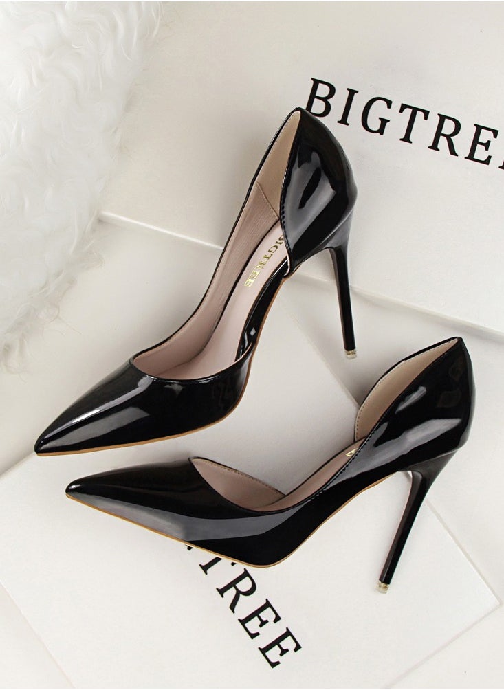 BIGTREE Women's Solid Color Fashionable Stiletto Pumps 10.5cm Elegant Gorgeous Closed Pointed Toe Slip On Solid High Heels Black  - Image 3