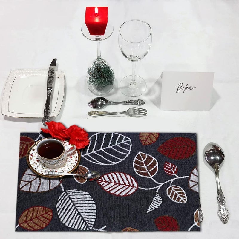 Madison PRAKARTIK BY INDUARTS Machine Washable Cotton Jacquard Leaf Design Placemats for Dining Table (33X47 cm, Multicolour) -Set of 4  - Image 1