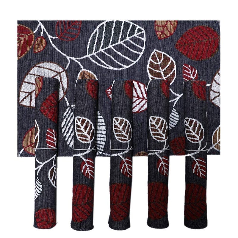 Madison PRAKARTIK BY INDUARTS Machine Washable Cotton Jacquard Leaf Design Placemats for Dining Table (33X47 cm, Multicolour) -Set of 4  - Image 3