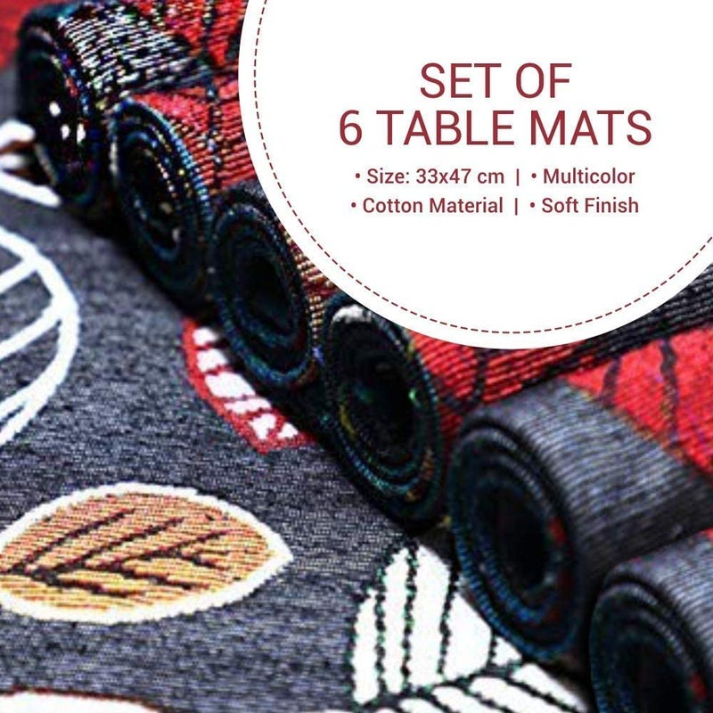 Madison PRAKARTIK BY INDUARTS Machine Washable Cotton Jacquard Leaf Design Placemats for Dining Table (33X47 cm, Multicolour) -Set of 4  - Image 2