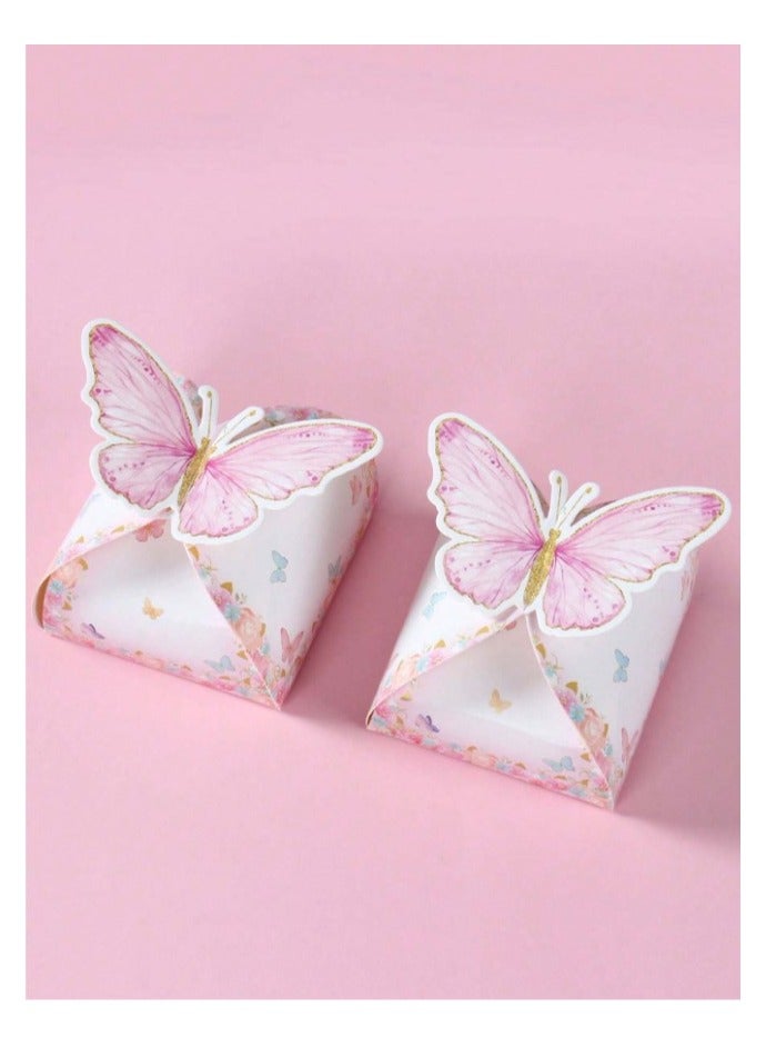 12pcs pink butterfly printed gift wrapping bags for wrapping and decorating gifts on occasions like birthday, wedding and festivals - Image 1