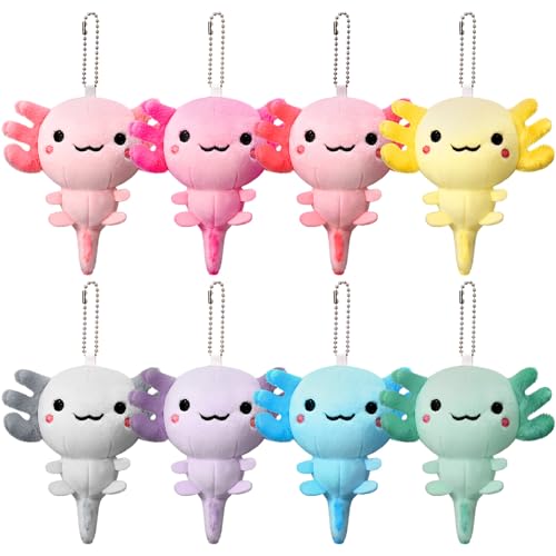 Poen 8 Pcs Axolotl Keychain Plush Toys 4inch Kid Easter Basket Stuffers Video Game Party Favor Kindergarten School Gift for Stuffed Animal Mini Kawaii Cute Doll Ornament Classroom RewardClassic - Image 1