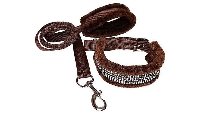 Cooker Nylon Fur Dog Harness & Leash Combo, Adjustable Harness, Soft Fur Padded (Brown) - Image 2