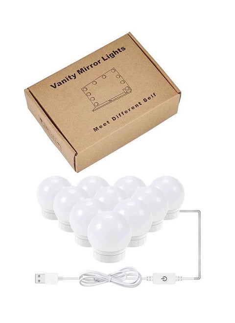 10 LED USB Makeup Mirror Bulb Kit 6W White – Adjustable Brightness, Energy-Efficient LED Bulbs, Perfect Lighting for Makeup Application, USB-Powered, Easy Installation for Vanity Mirrors