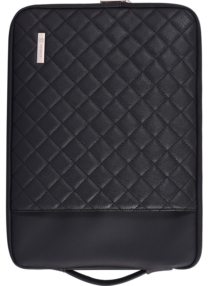 RAHALA RS-100 (15.6 inches) RS-100 Premium Quilted Leather Laptop Sleeve 15.6 Inch - Slim, Padded, Water-Resistant Case with Zipper Closure for MacBook, Notebooks & Ultrabooks (Black) - Image 1