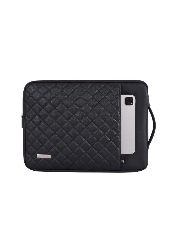RAHALA RS-100 (15.6 inches) RS-100 Premium Quilted Leather Laptop Sleeve 15.6 Inch - Slim, Padded, Water-Resistant Case with Zipper Closure for MacBook, Notebooks & Ultrabooks (Black) - Image 2