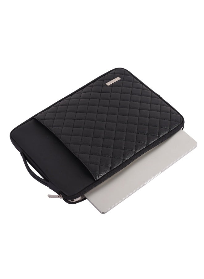 RAHALA RS-100 (15.6 inches) RS-100 Premium Quilted Leather Laptop Sleeve 15.6 Inch - Slim, Padded, Water-Resistant Case with Zipper Closure for MacBook, Notebooks & Ultrabooks (Black) - Image 4
