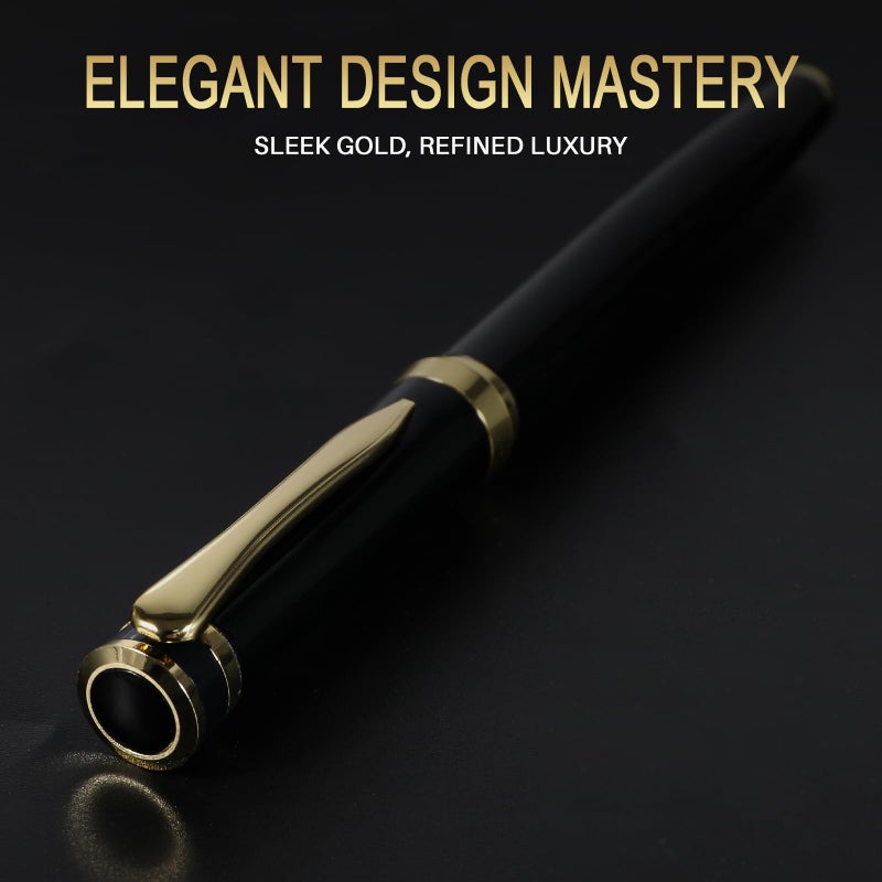 FINTANIX Fountain Pen with Fine Nib | Luxury Black Finish, Smooth Ink Flow, Complete Set with Ink Cartridges, Converter & Sleeve | Ideal for Professionals, Office, Journaling, and Gifts - Image 2