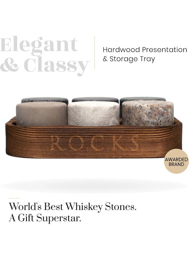 Generic - R.O.C.K.S. Whiskey Chilling Stones - Set Of 7 Handcrafted Premium Granite Round Sipping Rocks - Hardwood Presentation And Storage Tray By - Image 1