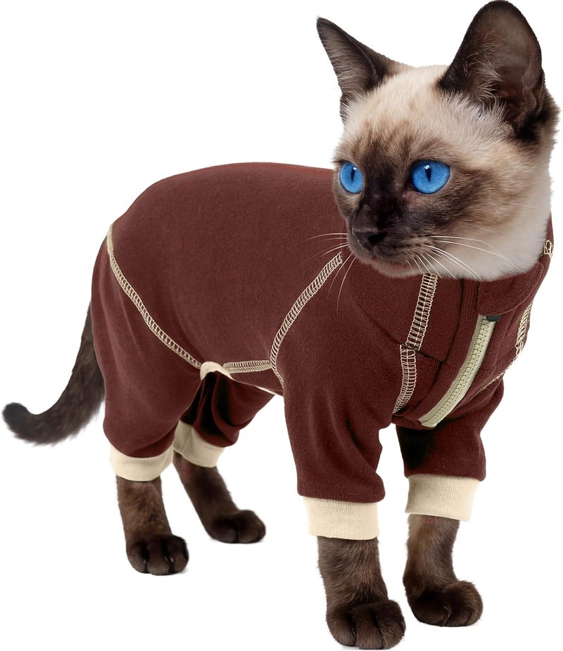 ROZKITCH Cat Sweaters for Cats Only, Cat Hair Sticky Shirt Reduce Shedding Around Your Home, Four Leg Surgery Suit Onesie After Surgery Cover Wound Brown S - Image 1
